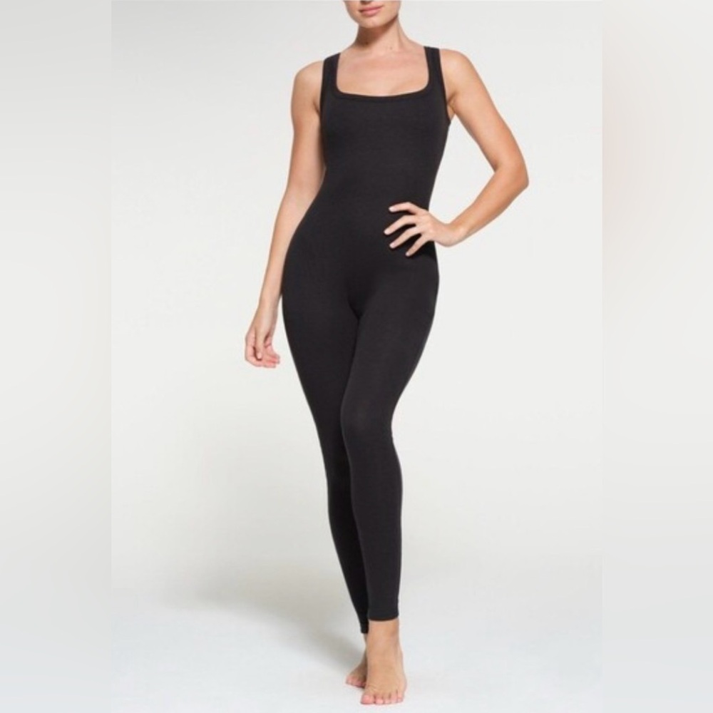 SKIMS Cotton Rib Catsuit Onesie in Black